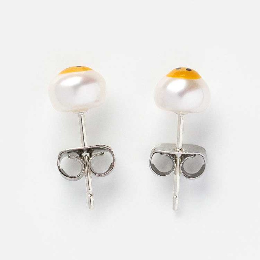 Local Eclectic Smiley Face Painted Freshwater Pearl Stud Earrings