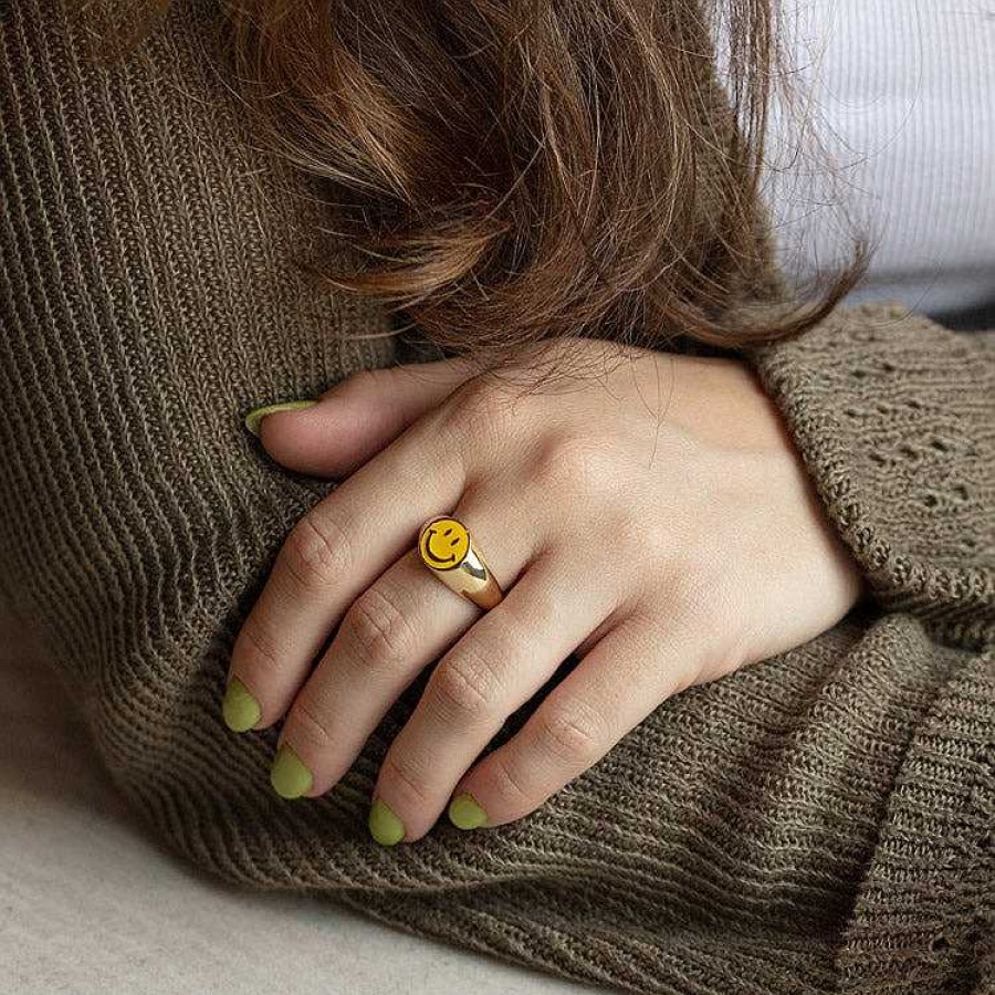 Local Eclectic Enamel Smiley Face Signet Ring