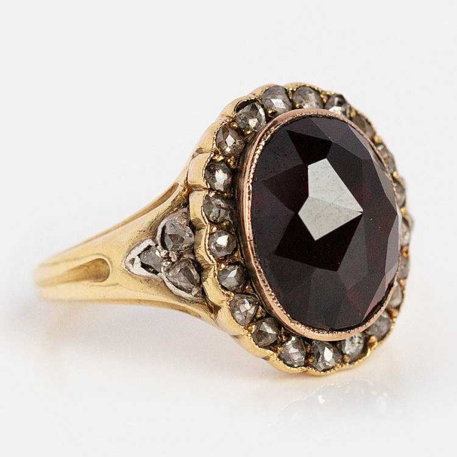 Local Eclectic Vintage 14K Garnet And Diamond Cluster Ring Size 6