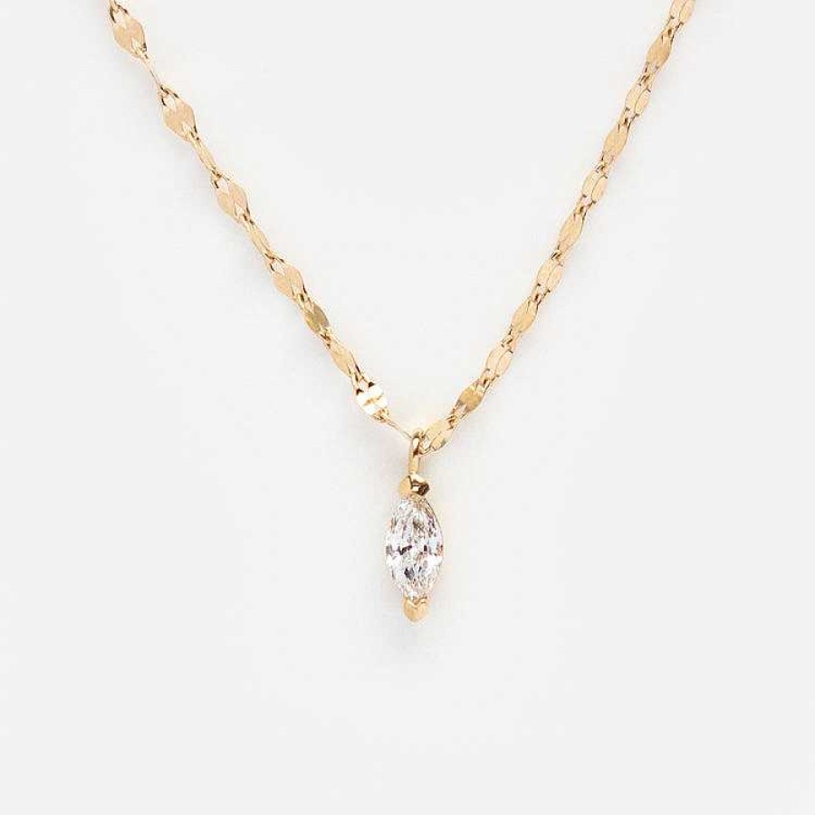 Local Eclectic Solid Gold April Capsule Marquise Diamond Pendant Necklace