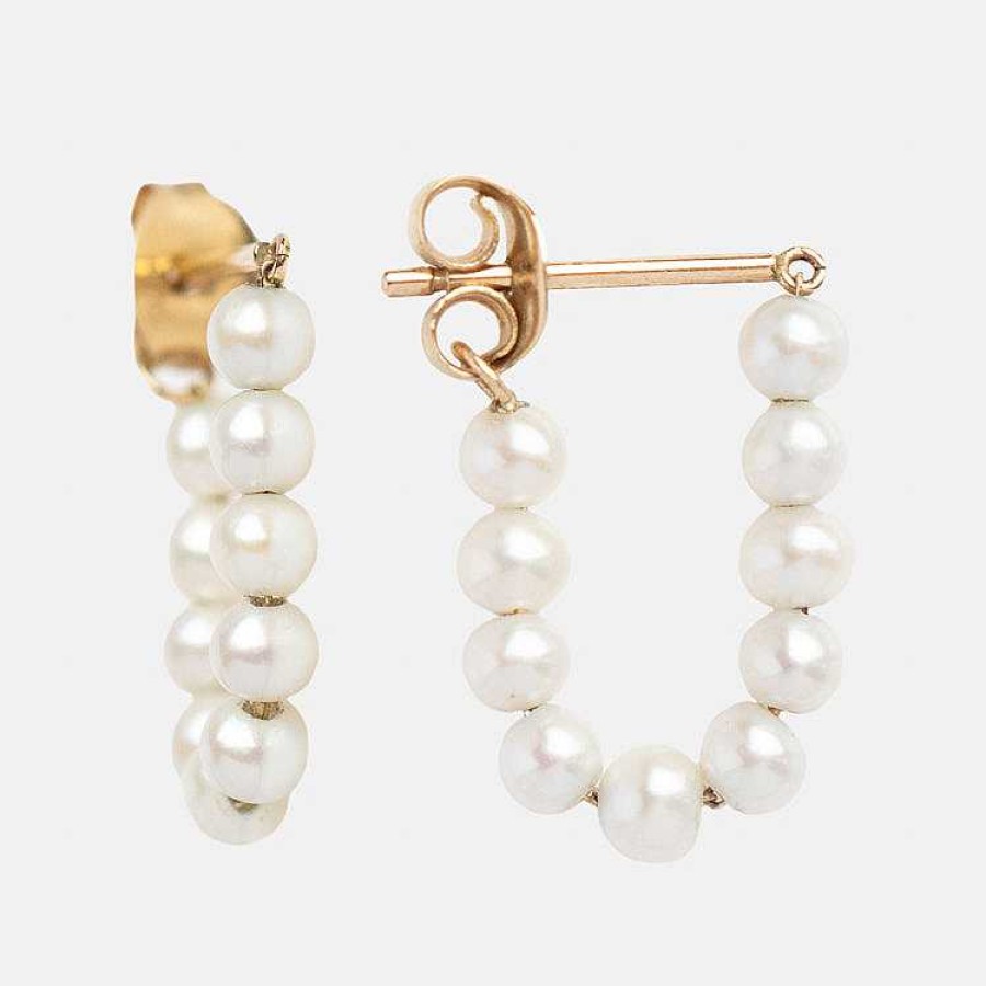 Local Eclectic Solid Gold Pearl Strand Hoops