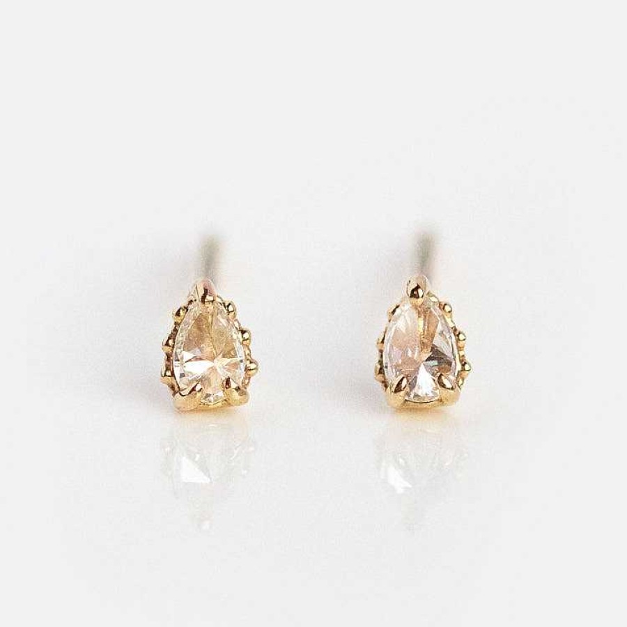 Local Eclectic Solid Gold April Capsule Pear Shaped Diamond Studs