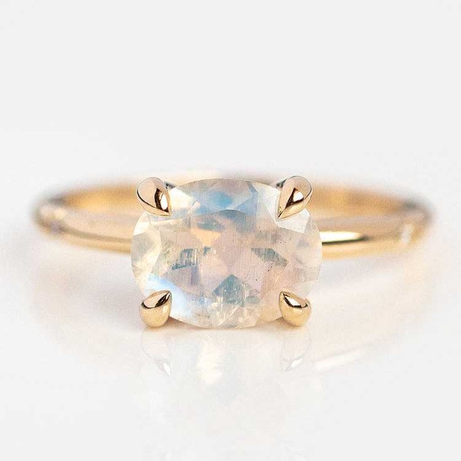 Local Eclectic 14K Stella Moonstone And Diamond Hidden Star Ring