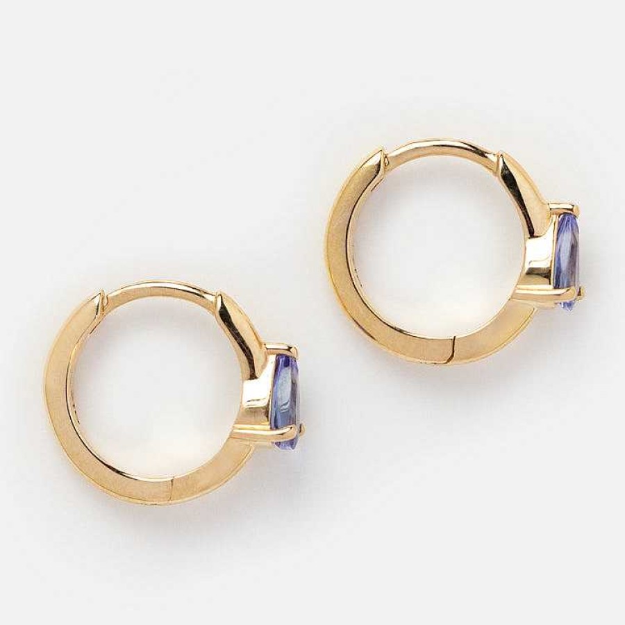 Local Eclectic Solid Gold December Capsule Tanzanite Pear Huggie Hoops