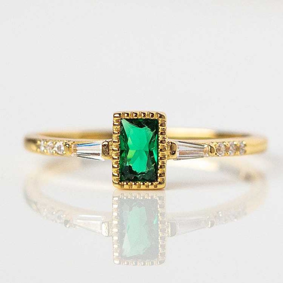 Local Eclectic Harmonious Green Baguette Ring