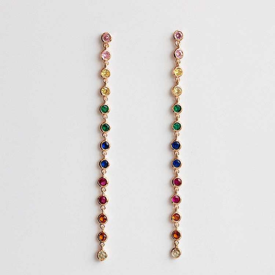 Local Eclectic Cici Bezel Long Duster Earrings In Rainbow