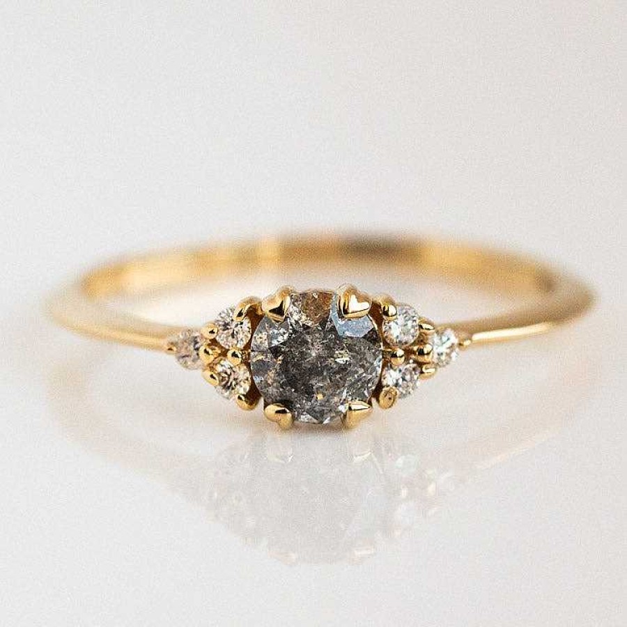 Local Eclectic Lune Ring In Salt And Pepper Diamond