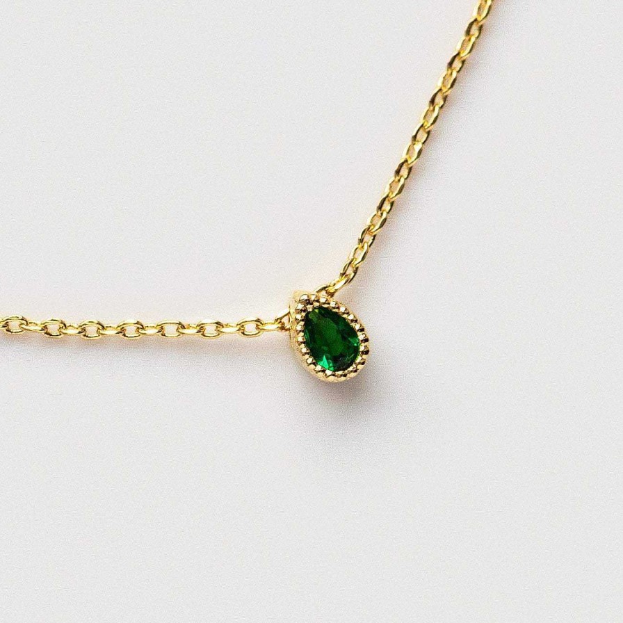 Local Eclectic Emerald Tiny Teardrop Necklace