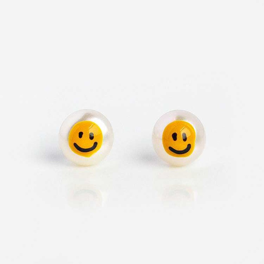 Local Eclectic Smiley Face Painted Freshwater Pearl Stud Earrings