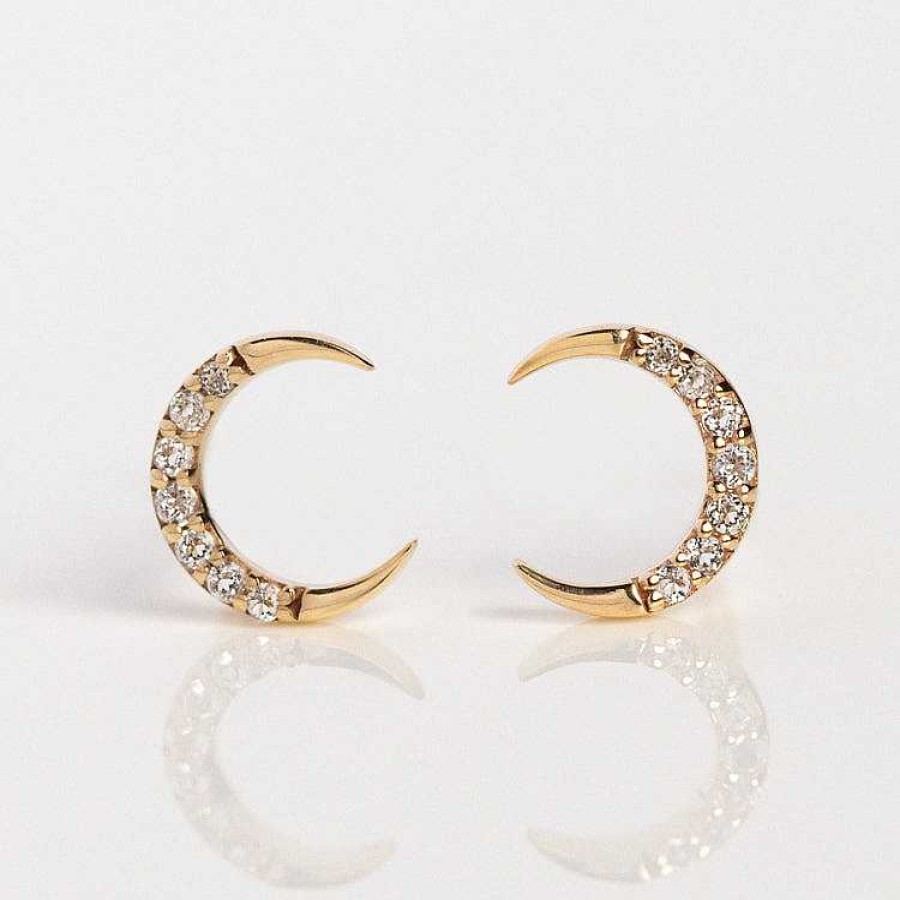 Local Eclectic Solid Gold Waxing And Waning Crescent Moon Studs