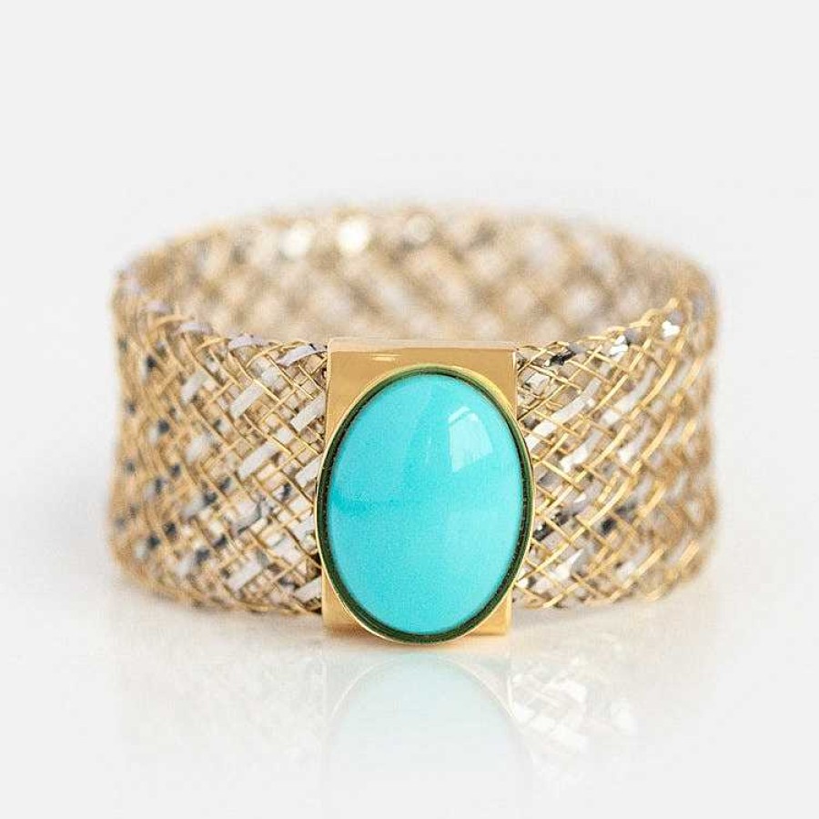 Local Eclectic Solid Gold Mesh Gemstone Ring