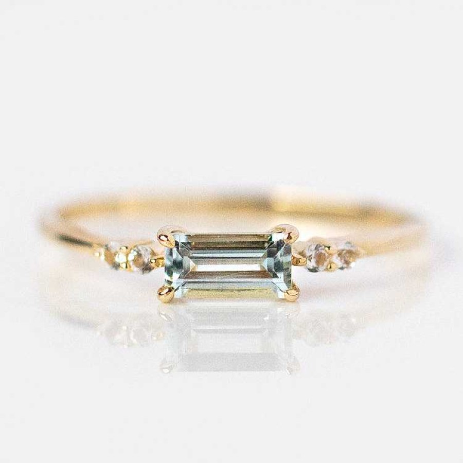 Local Eclectic Solid Gold March Capsule Aquamarine Baguette Ring