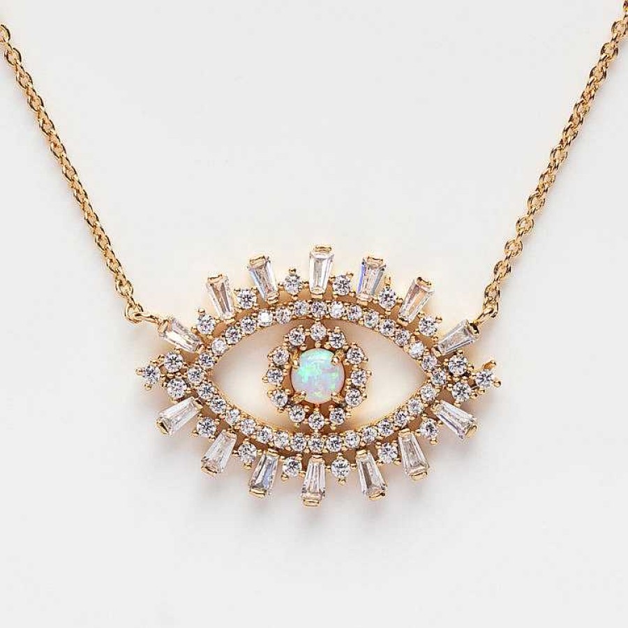 Local Eclectic Cz Evil Eye With Opal Center Necklace