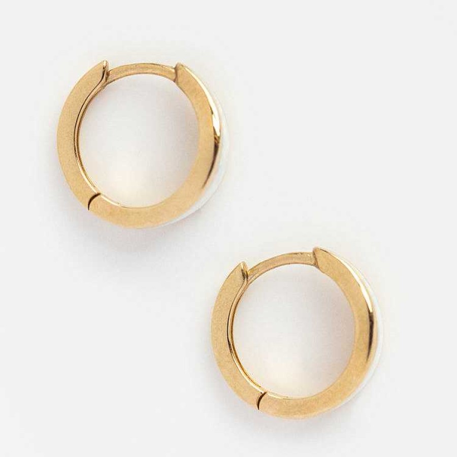 Local Eclectic Solid Gold Chunky Opal Inlay Huggie Hoops