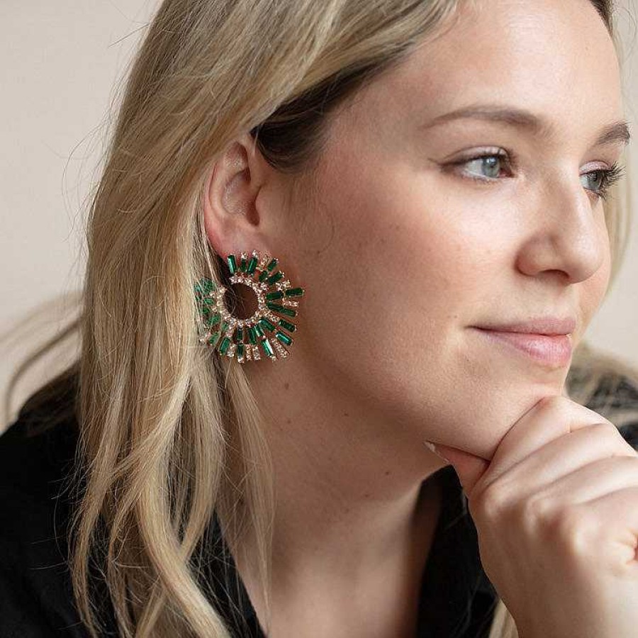 Local Eclectic Opulent Emerald Crystal Wrap Earrings