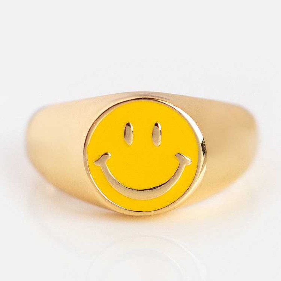 Local Eclectic Enamel Smiley Face Signet Ring