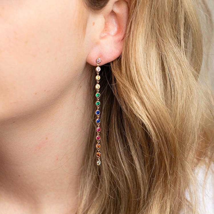 Local Eclectic Cici Bezel Long Duster Earrings In Rainbow