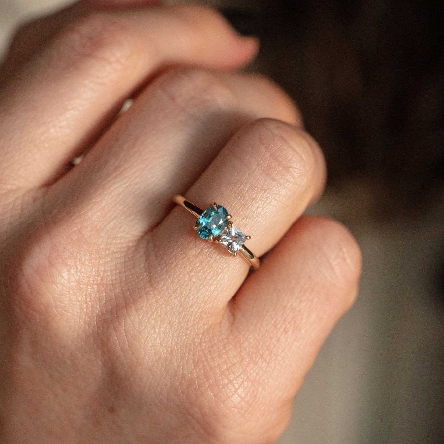 Local Eclectic Big Sur Toi Et Moi Sapphire And Blue Zircon Ring