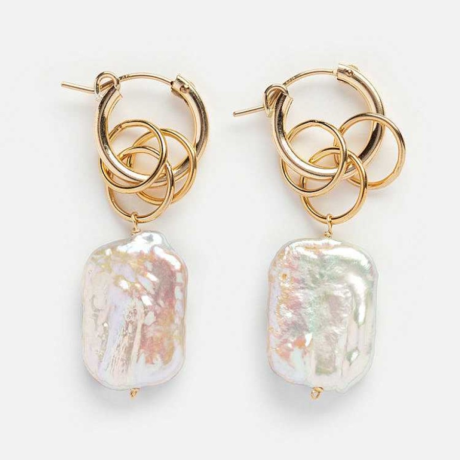 Local Eclectic Checkered Pearl Hoop Earrings