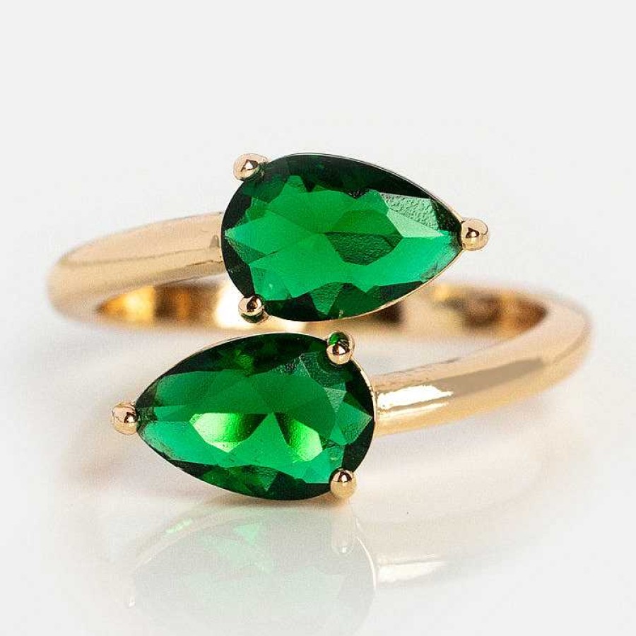 Local Eclectic Emerald Crystal Teardrop Wrap Ring