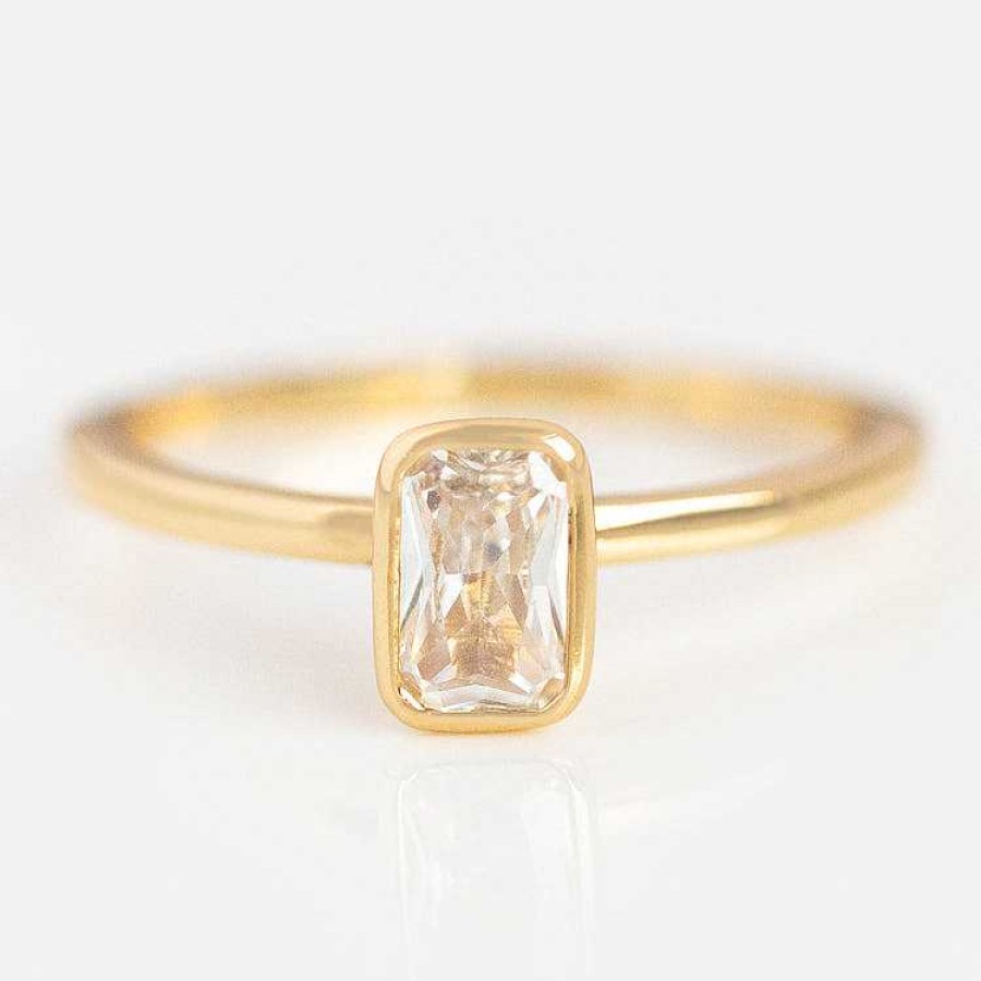 Local Eclectic Solitaire Bezel Set Emerald Cut Cz Ring