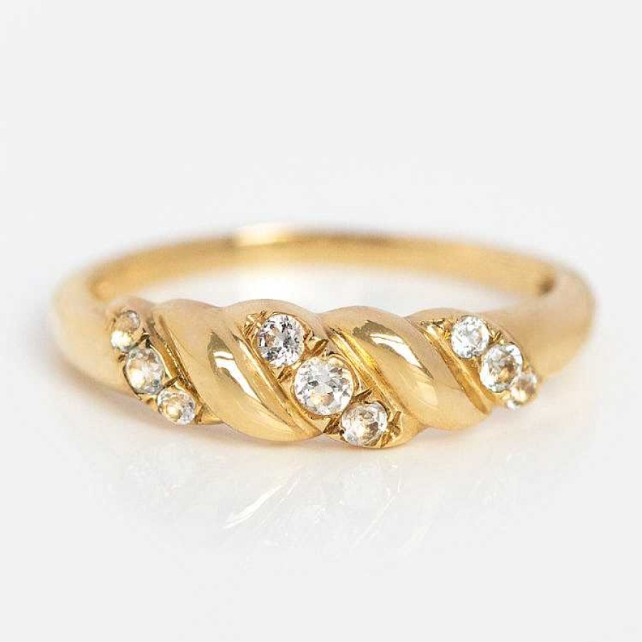 Local Eclectic Solid Gold White Topaz Croissant Ring