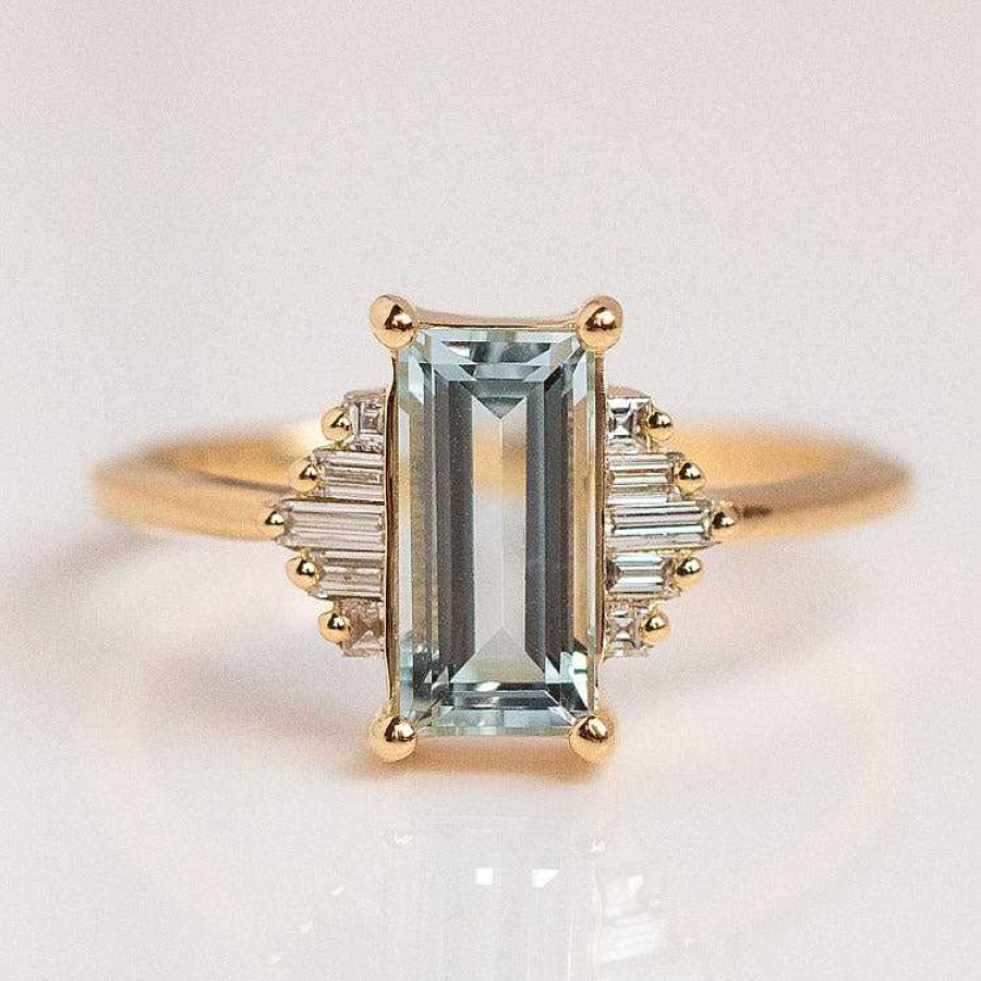 Local Eclectic Baguette Cut Aquamarine And Diamond Ring