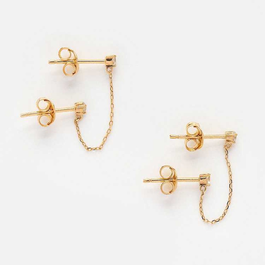 Local Eclectic Solid Gold Double Piercing Chain Earrings