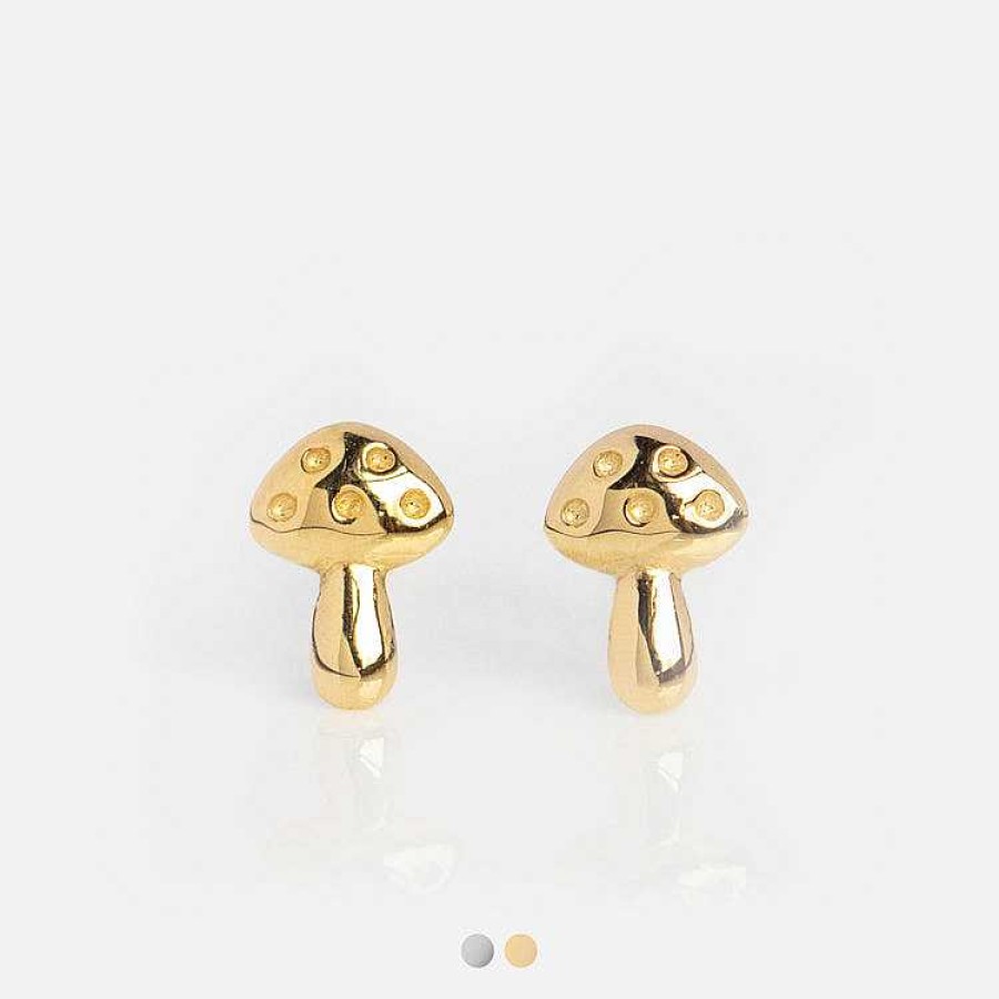 Local Eclectic Solid Gold Mushroom Studs