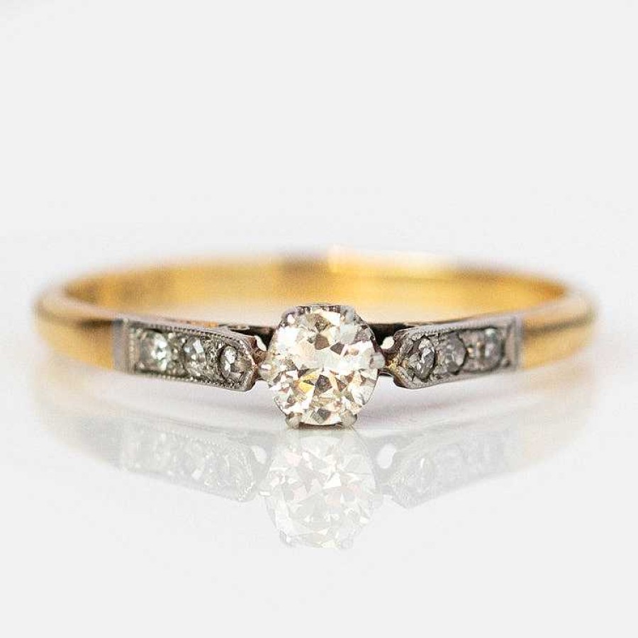 Local Eclectic Vintage 14K And Platinum Solitaire Diamond Ring Size 8.5