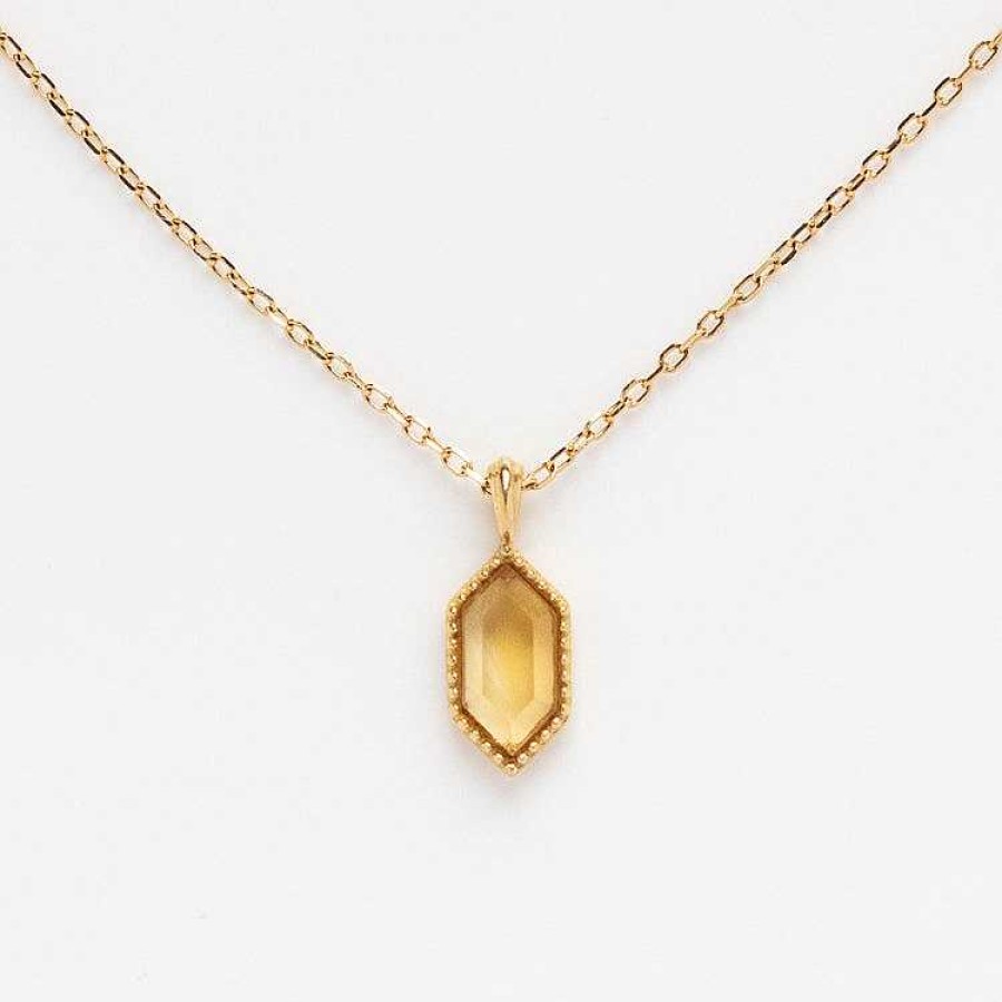 Local Eclectic Solid Gold Citrine Destiny Hexagon Necklace For Abundance