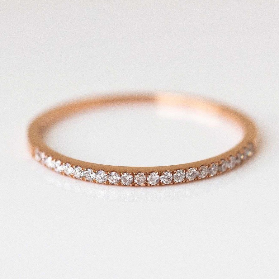 Local Eclectic Solid Gold Simple Pave Diamond Band In Rose Gold Size 13