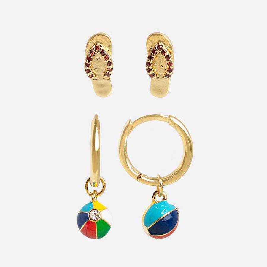 Local Eclectic Flip Flop And Beach Ball Stud And Huggie Earring Set