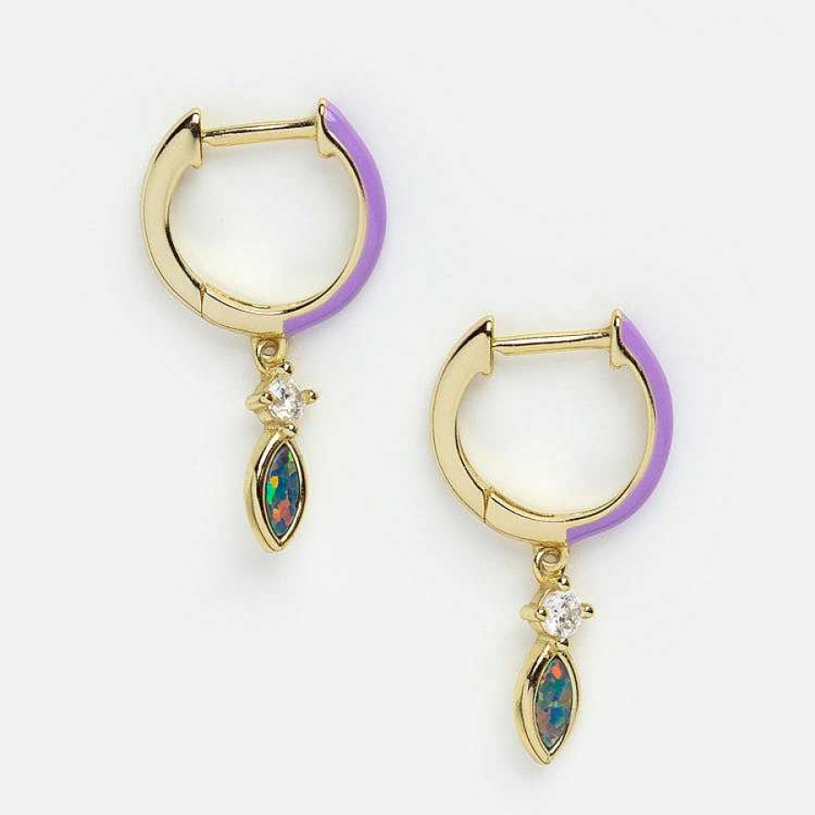 Local Eclectic Limited Edition 10Th Birthday Enamel Opal Huggie Earrings In Lavender