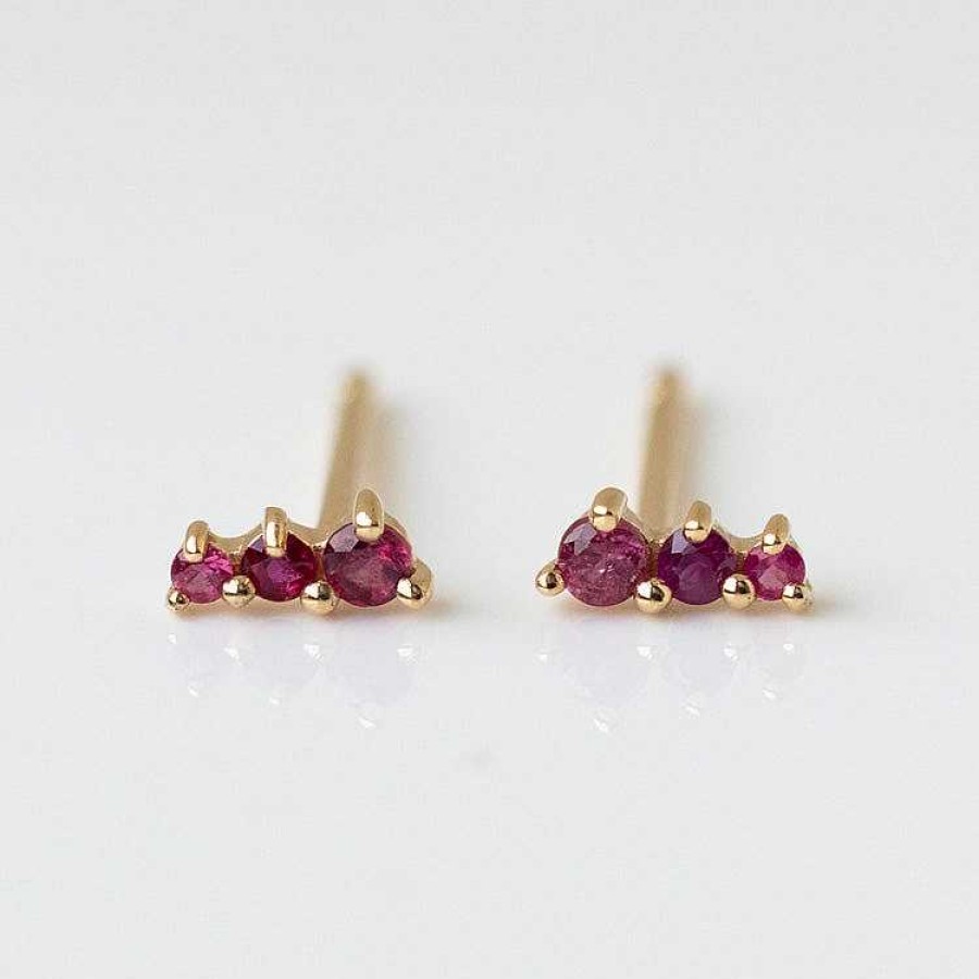 Local Eclectic Solid Gold Dainty Birthstone Bar Studs