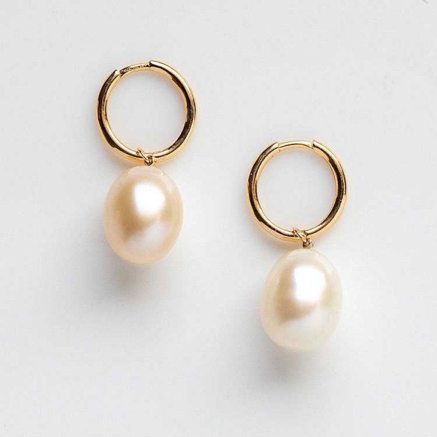 Local Eclectic Solid Gold Elegant Pearl Charm Huggies