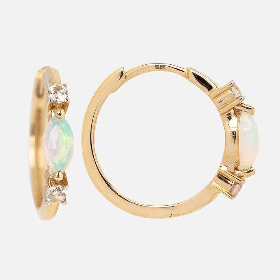 Local Eclectic Solid Gold October Capsule Small Opal Hoop Earrings