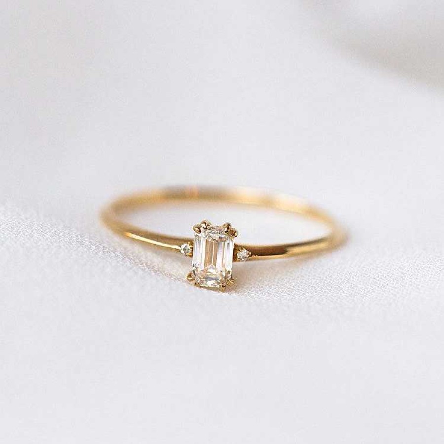 Local Eclectic 14K Emerald Cut Delicate Diamond Engagement Ring