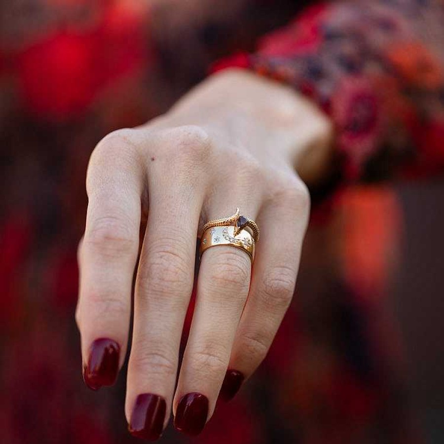 Local Eclectic Solid Gold Smoky Quartz Snake Ring For Transformation