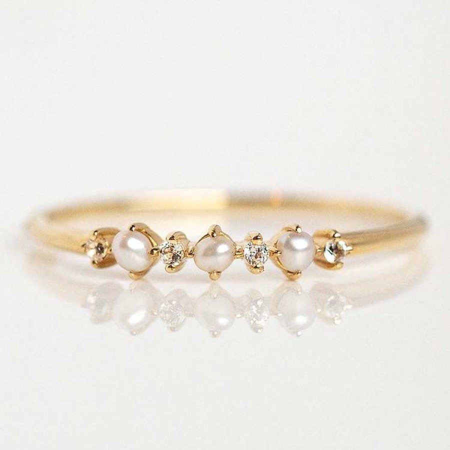 Local Eclectic Solid Gold Pearl Trio Ring