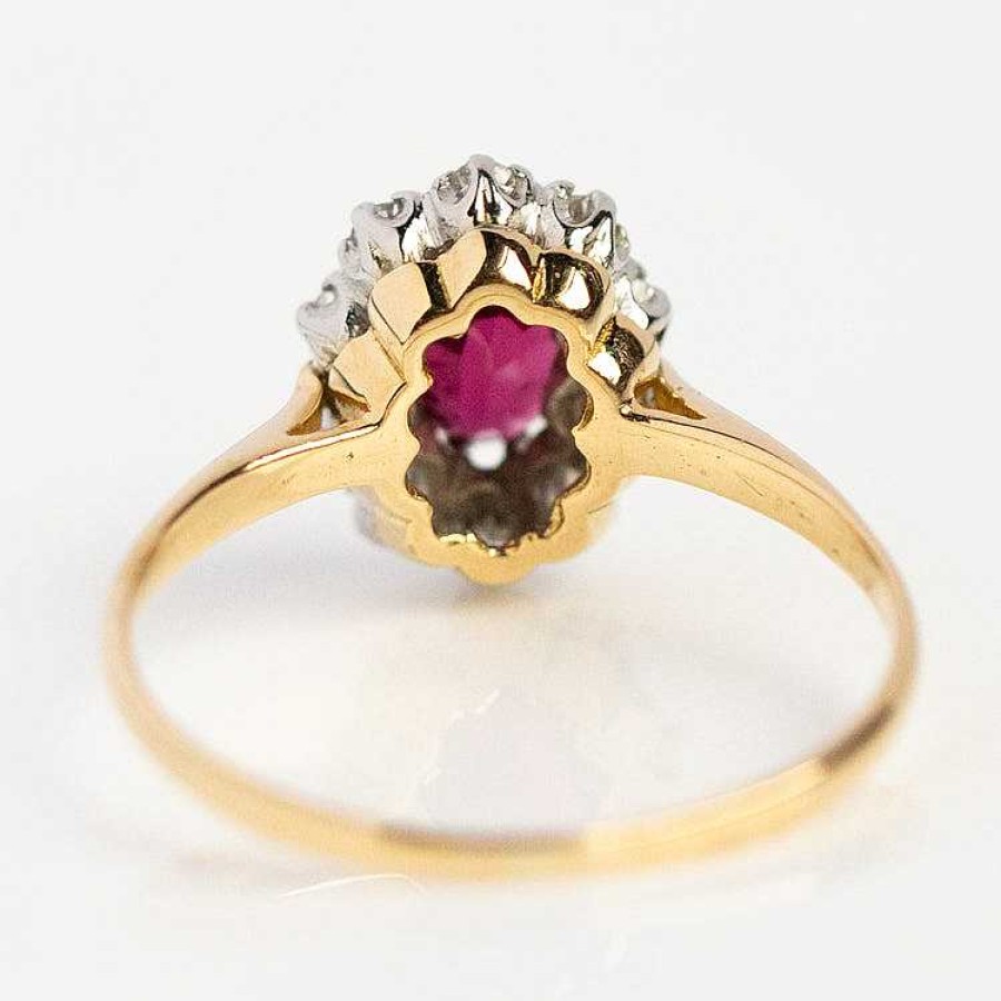 Local Eclectic Vintage 18K Ruby And Diamond Halo Ring Size 6.75