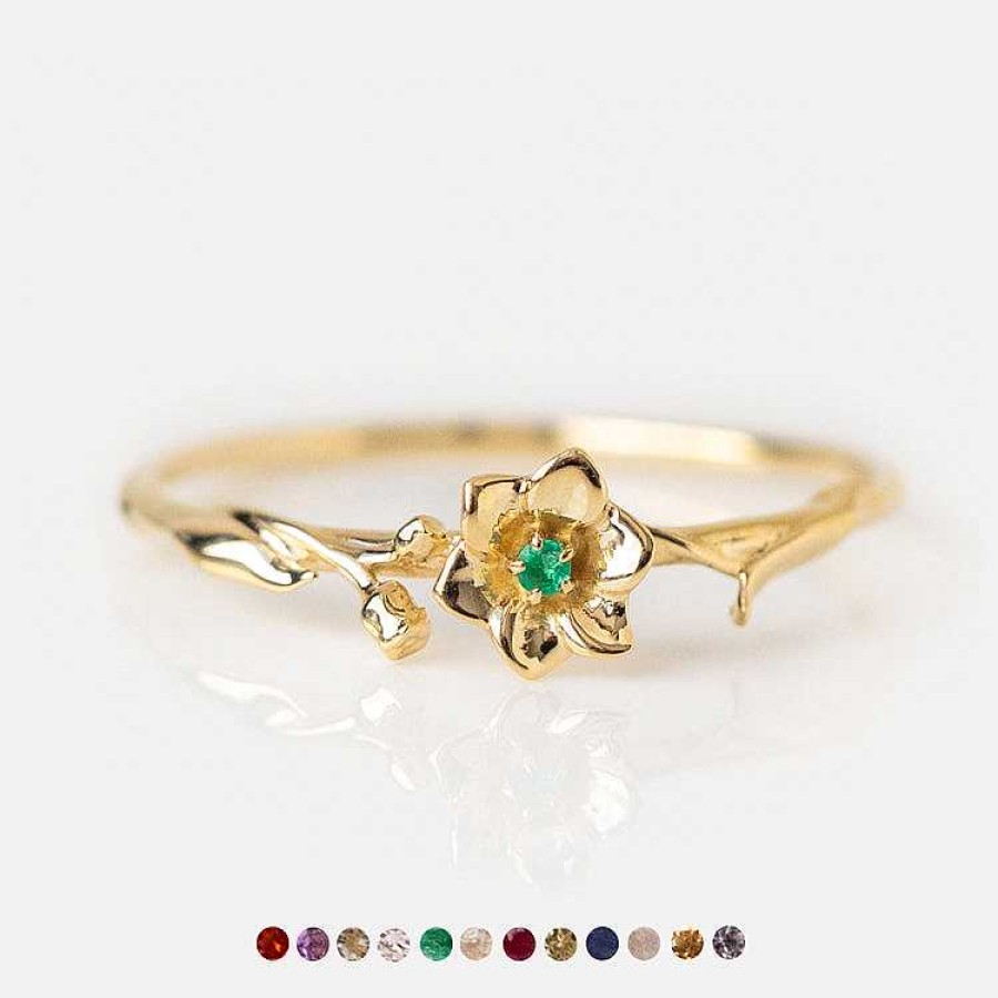 Local Eclectic Solid Gold Birth Flower Ring