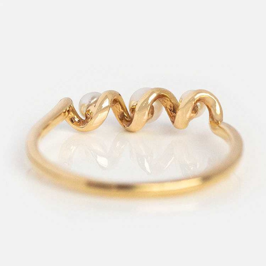 Local Eclectic Solid Gold Twisted Pearl Ring