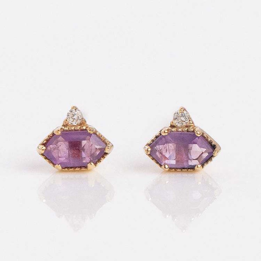 Local Eclectic Solid Gold Dreamy Amethyst And White Sapphire Studs