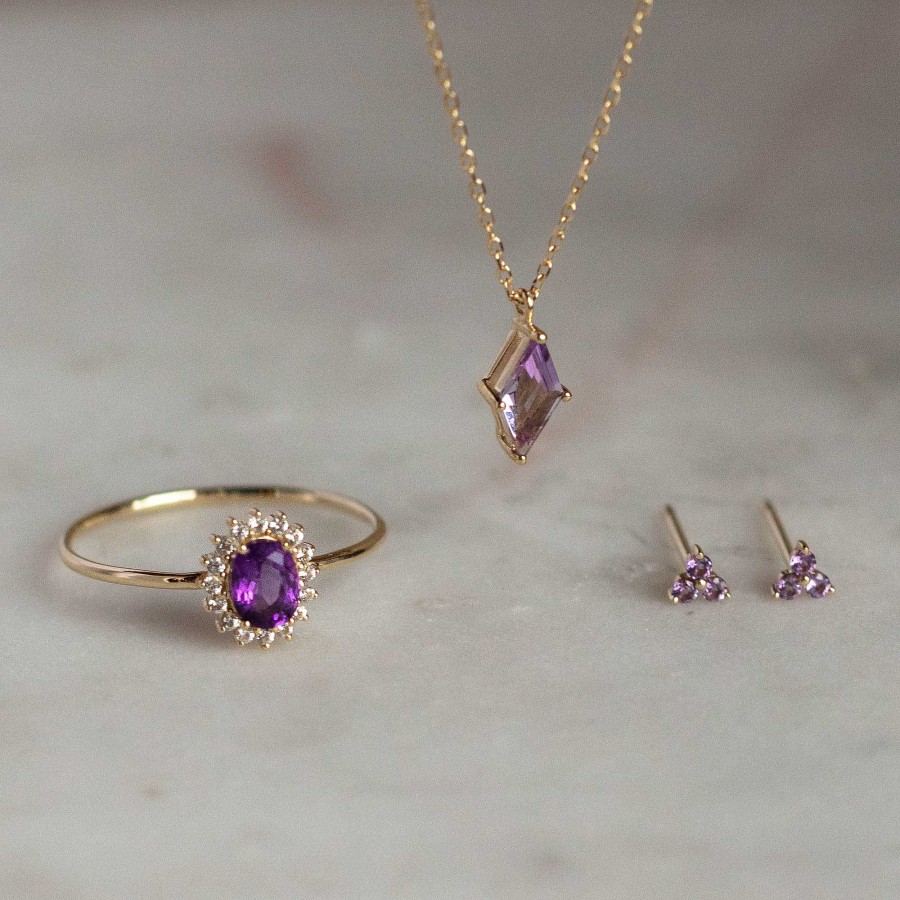 Local Eclectic Solid Gold February Capsule Amethyst Halo Ring