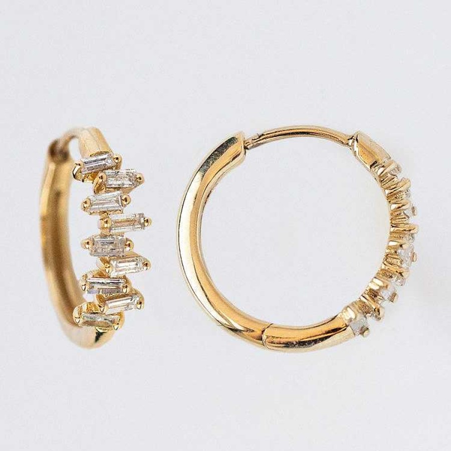 Local Eclectic Solid Gold Diamond Baguette Huggie Hoops