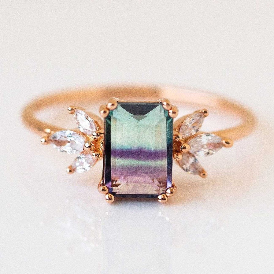 Local Eclectic Rose Gold Fluorite Topaz Hazy Dream Ring