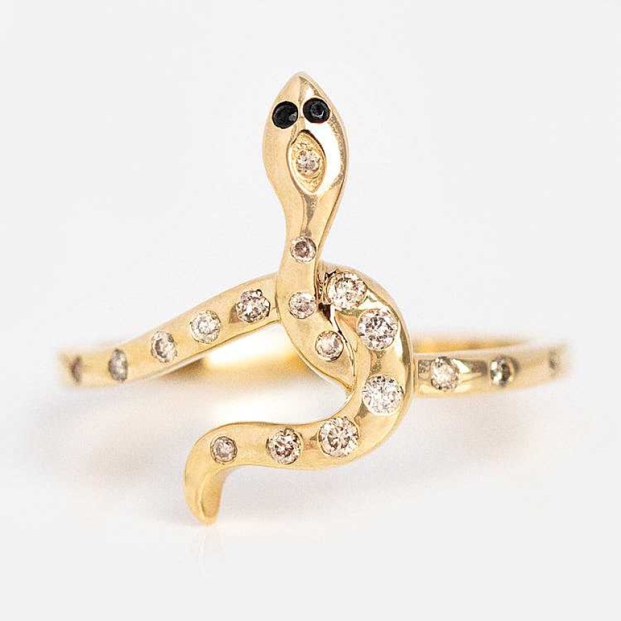 Local Eclectic Solid Gold Diamond Snake Ring For Protection