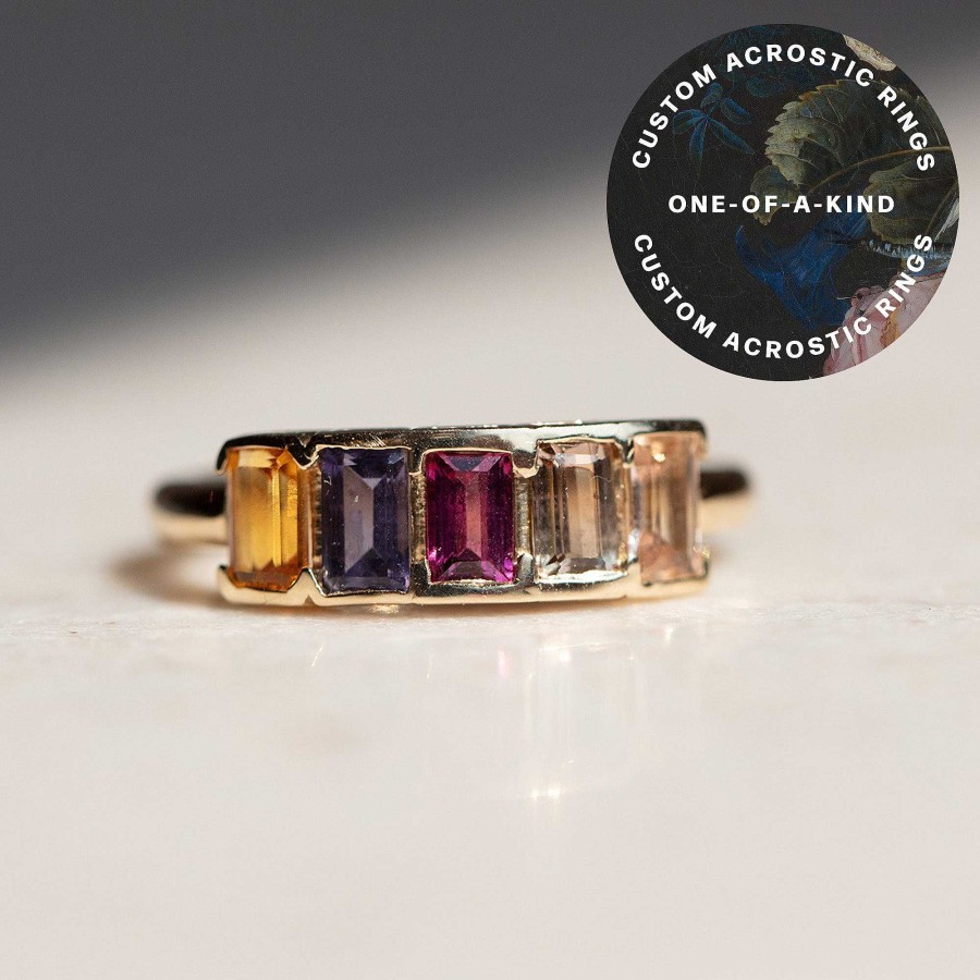 Local Eclectic Customizable Acrostic Baguette Gemstone Ring Design