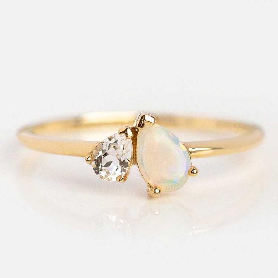 Local Eclectic Solid Gold Opal Toi Et Moi Ring